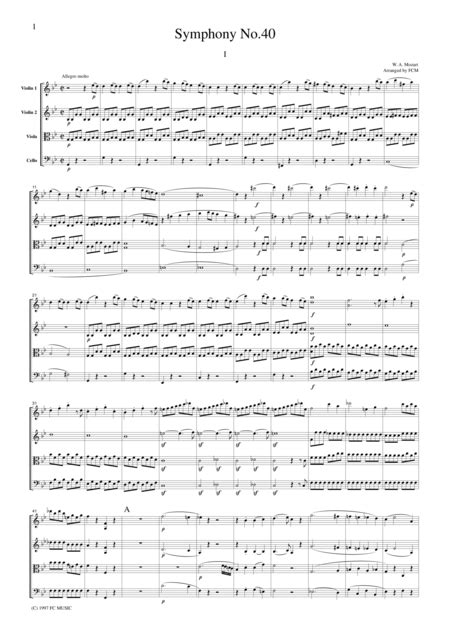 Mozart  Symphony No.40, 1st Mvt., For String Quartet, CM001